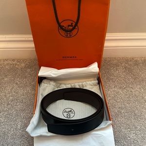 HERMES REVERSIBLE MENS BELT  LEATHER STRAP 32 mm - black/ brown